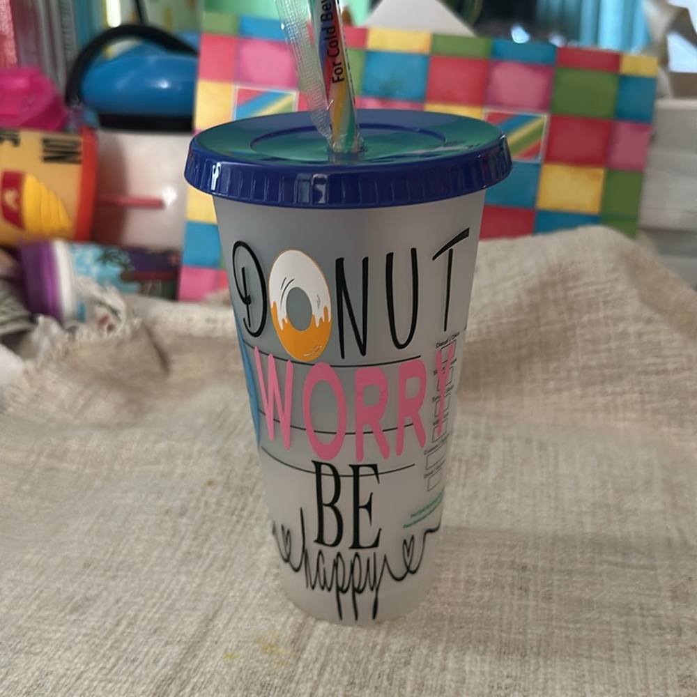 Colorful Donut Worry Be Happy Tumbler